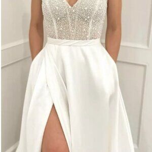 Justin Alexander Gorgeous Bridal Gown: Beaded & Sequined, V-neck, Mikado Skirt